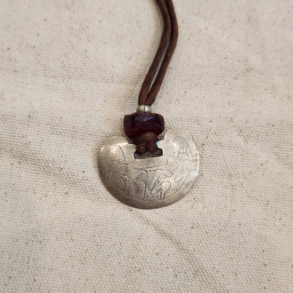 Vintage Chinese Silver Longevity Lock Pendant Necklace Ethnic Talisman Estate